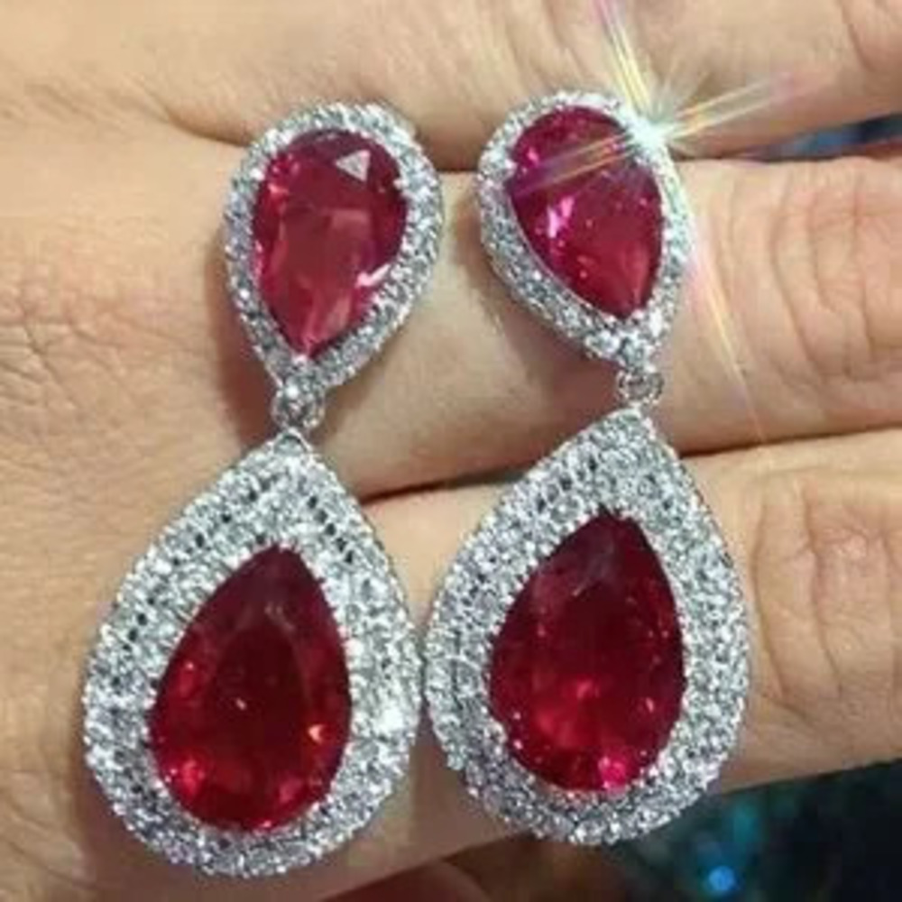Red CZ Drop Earrings for Women